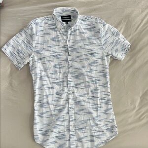 Bonobos Riviera Short Sleeve Men's Casual White and Navy Tailored Fit Shirt